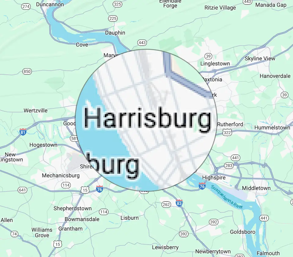 Harrisburg, PA home improvement contractor service area map